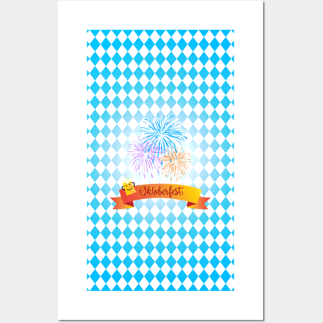 OKTOBERFEST beer festival decoration. Bavarian flag blue pattern. Octoberfest Holiday Party Design Wall Art by sofiartmedia